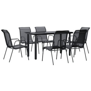 vidaXL, vidaXL 7-tlg. Garten-Essgruppe Schwarz Stahl und Textilene