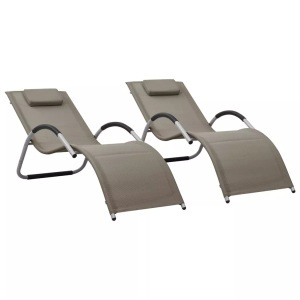 vidaXL, vidaXL Sonnenliegen Textilene 2 Stk. Taupe und Grau, vidaXL Sonnenliegen Textilene 2 Stk. Taupe und Grau
