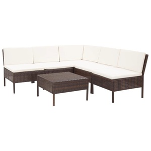 Diverse Hardware, 6-tlg. Garten-Lounge-Set mit Auflagen Poly Rattan Braun