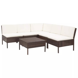 Diverse Hardware, 6-tlg. Garten-Lounge-Set mit Auflagen Poly Rattan Braun, vidaXL 6-tlg. Garten-Lounge-Set mit Auflagen Poly Rattan Braun
