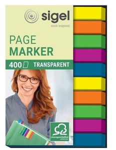 Sigel, Sigel Haftmarker HN617 400 St./Pack. Grün, Blau, Violett, Gelb, Orange, Sigel Haftnotizen, Film, 50mm x 75mm, 5-farbig assortiert, HN617, (10 x 40 Streifen)