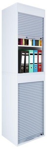VCM, Holz Büroschrank Aktenschrank Rollladen Rollladenschrank Schrank Ordner AktosXL Holz Büroschrank Aktenschrank Rollladen Rollladenschrank Schrank Ordner AktosXL, Rolladenschrank Aktos XL, 4 Ordnerhöhen, abschliessbar, Bügelgriff, B 500 x T 400 x H 1860 mm, Holz, weiss