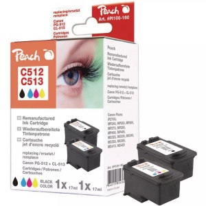 Peach, Peach Spar Pack Druckköpfe kompatibel zu Canon PG-512, CL-513, Peach C512 BK 2 Druckköpfe XL (bk, col) ersetzt Canon PG-512BK, CL-513C, 2969B001, 2971B001 für z.B. Canon Pixma MP 230, Canon Pixma MP 250