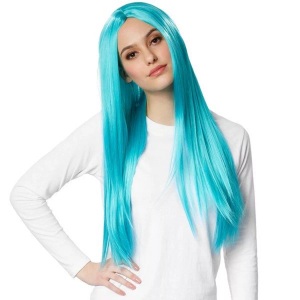 TecTake, Perücke Lange Haare glatt Türkisblau, Tectake - Perücke Lange Haare glatt, One Size, Türkisblau
