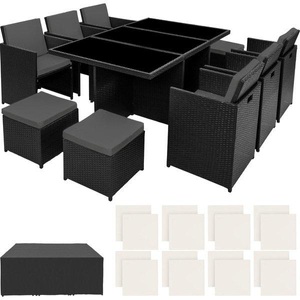 TecTake, Aluminium Rattan Sitzgruppe New York 6+4+1 mit Schutzhülle Aluminium Rattan Sitzgruppe New York 6+4+1 mit Schutzhülle, Tectake - Aluminium Rattan Sitzgruppe New York 6+4+1 mit Schutzhülle, One Size, Schwarz