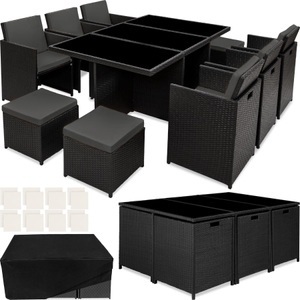 TecTake, Aluminium Rattan Sitzgruppe New York 6+4+1 mit Schutzhülle Aluminium Rattan Sitzgruppe New York 6+4+1 mit Schutzhülle, Tectake - Aluminium Rattan Sitzgruppe New York 6+4+1 mit Schutzhülle, One Size, Schwarz