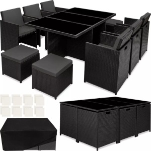 TecTake, Aluminium Rattan Sitzgruppe New York 6+4+1 mit Schutzhülle Aluminium Rattan Sitzgruppe New York 6+4+1 mit Schutzhülle, Tectake - Aluminium Rattan Sitzgruppe New York 6+4+1 mit Schutzhülle, One Size, Schwarz