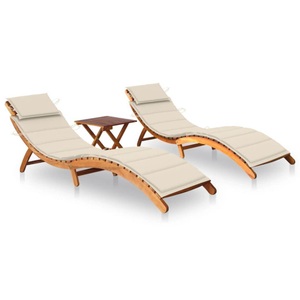 vidaXL, vidaXL Sonnenliegen 2 Stk. mit Tisch und Auflagen Massivholz Akazie