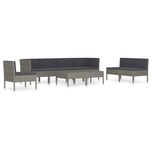 vidaXL, vidaXL 9-tlg. Garten-Lounge-Set mit Auflagen Poly Rattan Grau