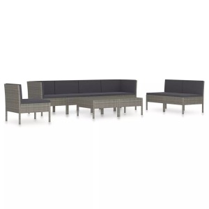 vidaXL, vidaXL 9-tlg. Garten-Lounge-Set mit Auflagen Poly Rattan Grau