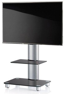 VCM, Universal TV VESA Standfuß Ständer Fernseh Rack Alu Glas rollbar Rollen Tosal ZW Universal TV VESA Standfuß Ständer Fernseh Rack Alu Glas rollbar Rollen Tosal ZW, VCM - TV Standfuß mit Zwischenboden | Alu Fernseh Ständer rollbar ESG-Sicherheitsglas Maße ca. H. 100 x B. 60 T. 44 cm Tosal ZW, cm, Schwarz