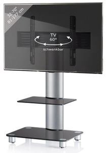 VCM, Universal TV VESA Standfuß Ständer Fernseh Rack Alu Glas rollbar Rollen Tosal ZW Universal TV VESA Standfuß Ständer Fernseh Rack Alu Glas rollbar Rollen Tosal ZW, VCM - TV Standfuß mit Zwischenboden | Alu Fernseh Ständer rollbar ESG-Sicherheitsglas Maße ca. H. 100 x B. 60 T. 44 cm Tosal ZW, cm, Schwarz
