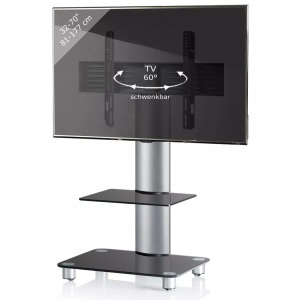 VCM, Universal TV VESA Standfuß Ständer Fernseh Rack Alu Glas rollbar Rollen Tosal ZW Universal TV VESA Standfuß Ständer Fernseh Rack Alu Glas rollbar Rollen Tosal ZW, VCM - TV Standfuß mit Zwischenboden | Alu Fernseh Ständer rollbar ESG-Sicherheitsglas Maße ca. H. 100 x B. 60 T. 44 cm Tosal ZW, cm, Schwarz