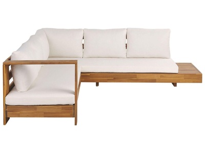 Beliani, Beliani Lounge Set Akazienholz 5-Sitzer Auflagen rechtseitig cremeweiss MARETTIMO, Beliani - Rechtsseitiges Ecksofa aus FSC® zertifiziertes Akazienholz Boho MARETTIMO, One Size, Schneeweiss