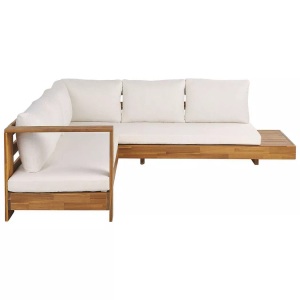 Beliani, Beliani Lounge Set Akazienholz 5-Sitzer Auflagen rechtseitig cremeweiss MARETTIMO, Beliani - Rechtsseitiges Ecksofa aus FSC® zertifiziertes Akazienholz Boho MARETTIMO, One Size, Schneeweiss