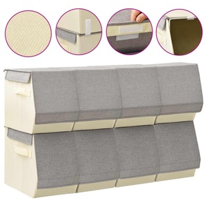 vidaXL, vidaXL Aufbewahrungsboxen mit Deckel 8 Stk. Stapelbar Stoff Grau Creme, vidaXL Aufbewahrungsboxen mit Deckeln 8Stk. Stapelbar Stoff Grau Creme