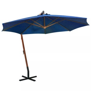 vidaXL, vidaXL Ampelschirm mit Mast Azurblau 3,5x2,9 m Massivholz Tanne
