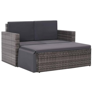 Diverse Hardware, 2-tlg. Garten-Lounge-Set mit Auflagen Poly Rattan Grau