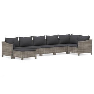vidaXL, vidaXL 7-tlg. Garten-Lounge-Set mit Kissen Grau Poly Rattan