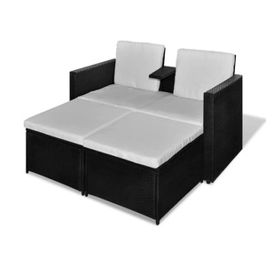 vidaXL, vidaXL 4-tlg. Garten-Lounge-Set mit Auflagen Poly Rattan Schwarz