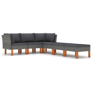 vidaXL, vidaXL 6-tlg. Garten-Lounge-Set mit Kissen Poly Rattan Grau, vidaXL 6-tlg. Garten-Lounge-Set mit Kissen Poly Rattan Grau