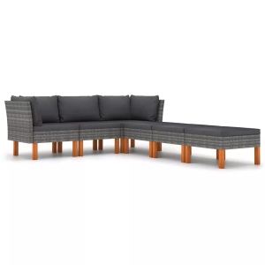 vidaXL, vidaXL 6-tlg. Garten-Lounge-Set mit Kissen Poly Rattan Grau, vidaXL 6-tlg. Garten-Lounge-Set mit Kissen Poly Rattan Grau