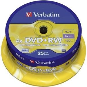 Verbatim, Verbatim 43489 DVD+RW Rohling 4.7 GB 25 St. Spindel Wiederbeschreibbar, Verbatim DVD+RW Spindle Silber 4x 4.7 GB 25 Stück