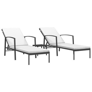 vidaXL, vidaXL Sonnenliegen 2 Stk. mit Tisch Poly Rattan Schwarz