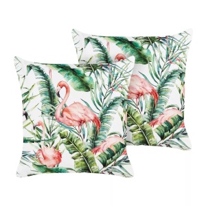 Beliani, Kissen 2er Set aus Polyester Modern ELLERA Kissen 2er Set aus Polyester Modern ELLERA, Beliani - Gartenkissen 2er Set aus Polyester Modern ELLERA, One Size, Weiss Bedruckt