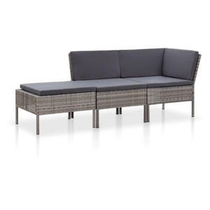 Diverse Hardware, 3-tlg. Garten-Lounge-Set mit Auflagen Poly Rattan Grau