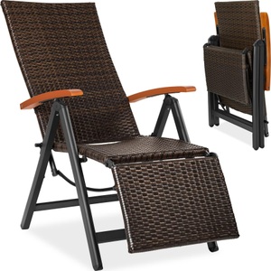 TecTake, Rattanstuhl Brisbane klappbar mit Aluminiumgestell und Fussablage Rattanstuhl Brisbane klappbar mit Aluminiumgestell und Fussablage, Tectake - Rattanstuhl Brisbane klappbar mit Aluminiumgestell und Fussablage, 1 Stück, Braun