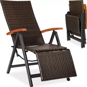 TecTake, Rattanstuhl Brisbane klappbar mit Aluminiumgestell und Fussablage Rattanstuhl Brisbane klappbar mit Aluminiumgestell und Fussablage, Tectake - Rattanstuhl Brisbane klappbar mit Aluminiumgestell und Fussablage, 1 Stück, Braun