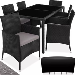 TecTake, Rattan Sitzgruppe 6+1 mit Schutzhülle Rattan Sitzgruppe 6+1 mit Schutzhülle, Tectake - Rattan Sitzgruppe 6+1 mit Schutzhülle, 7 Stück, Charcoal Black