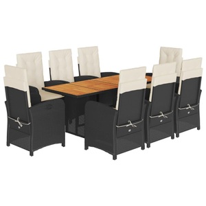 vidaXL, vidaXL 9-tlg. Garten-Essgruppe mit Kissen Schwarz Poly Rattan