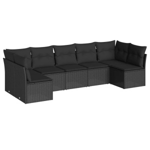 vidaXL, vidaXL 7-tlg. Garten-Sofagarnitur mit Kissen Schwarz Poly Rattan, vidaXL 7-tlg. Garten-Sofagarnitur mit Kissen Schwarz Poly Rattan