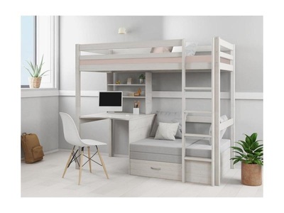 Vente-unique, Hochbett mit Schreibtisch Schlafsofa Stauraum Kiefer massiv Get GOLIATH II Hochbett mit Schreibtisch Schlafsofa Stauraum Kiefer massiv Get GOLIATH II, 