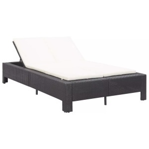 Diverse Hardware, 2-Personen-Sonnenliege mit Auflage Schwarz Poly Rattan