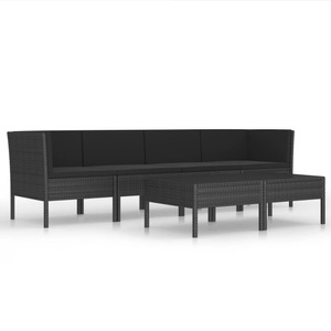 vidaXL, vidaXL 6-tlg. Garten-Lounge-Set mit Auflagen Poly Rattan Schwarz