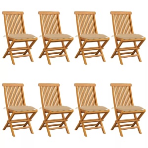 vidaXL, vidaXL Gartenstühle mit Beigen Kissen 8 Stk. Massivholz Teak, vidaXL Gartenstühle mit Beigen Kissen 8 Stk. Massivholz Teak