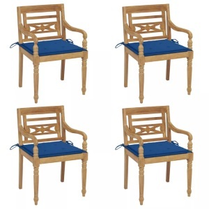vidaXL, vidaXL Batavia-Stühle mit Kissen 4 Stk. Massivholz Teak, vidaXL Batavia-Stühle mit Kissen 4 Stk. Massivholz Teak