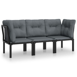 vidaXL, vidaXL 3-tlg. Garten-Lounge-Set Schwarz und Grau Poly Rattan
