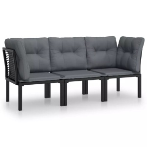 vidaXL, vidaXL 3-tlg. Garten-Lounge-Set Schwarz und Grau Poly Rattan