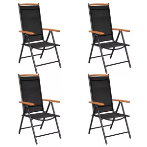 vidaXL, vidaXL Gartenstühle Klappbar 4 Stk. Aluminium und Textilene Schwarz, vidaXL Gartenstühle Klappbar 4 Stk. Aluminium und Textilene Schwarz