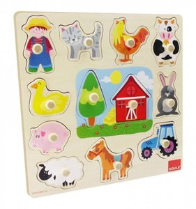 GOULA, GOULA Holzpuzzle SILHOUETTEN BAUERNHOF mit Griffen 12-teilig, GOULA Holzpuzzle Silhouetten Bauernhof