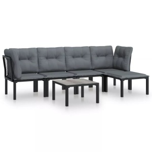 vidaXL, vidaXL 6-tlg. Garten-Lounge-Set Schwarz und Grau Poly Rattan