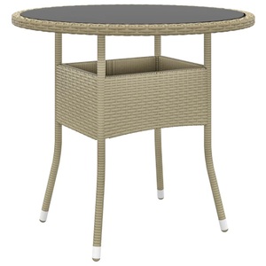 vidaXL, vidaXL Gartentisch Ø80x75 cm Hartglas und Poly Rattan Beige, vidaXL Gartentisch Ø80x75 cm Hartglas und Poly Rattan Beige