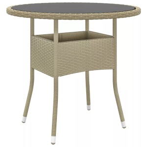 vidaXL, vidaXL Gartentisch Ø80x75 cm Hartglas und Poly Rattan Beige, vidaXL Gartentisch Ø80x75 cm Hartglas und Poly Rattan Beige