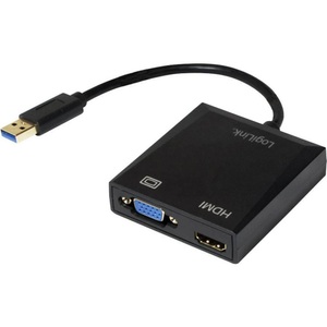 Logilink, LogiLink USB / VGA / HDMI Adapter [1x USB 3.0 Stecker A - 1x VGA-Buchse, HDMI-Buchse] Schwarz, Adapter USB 3.0 auf VGA / HDMI