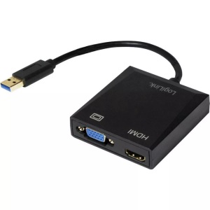 Logilink, LogiLink USB / VGA / HDMI Adapter [1x USB 3.0 Stecker A - 1x VGA-Buchse, HDMI-Buchse] Schwarz, Adapter USB 3.0 auf VGA / HDMI
