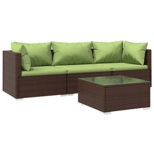 vidaXL, vidaXL 4-tlg. Garten-Lounge-Set mit Kissen Poly Rattan Braun, 